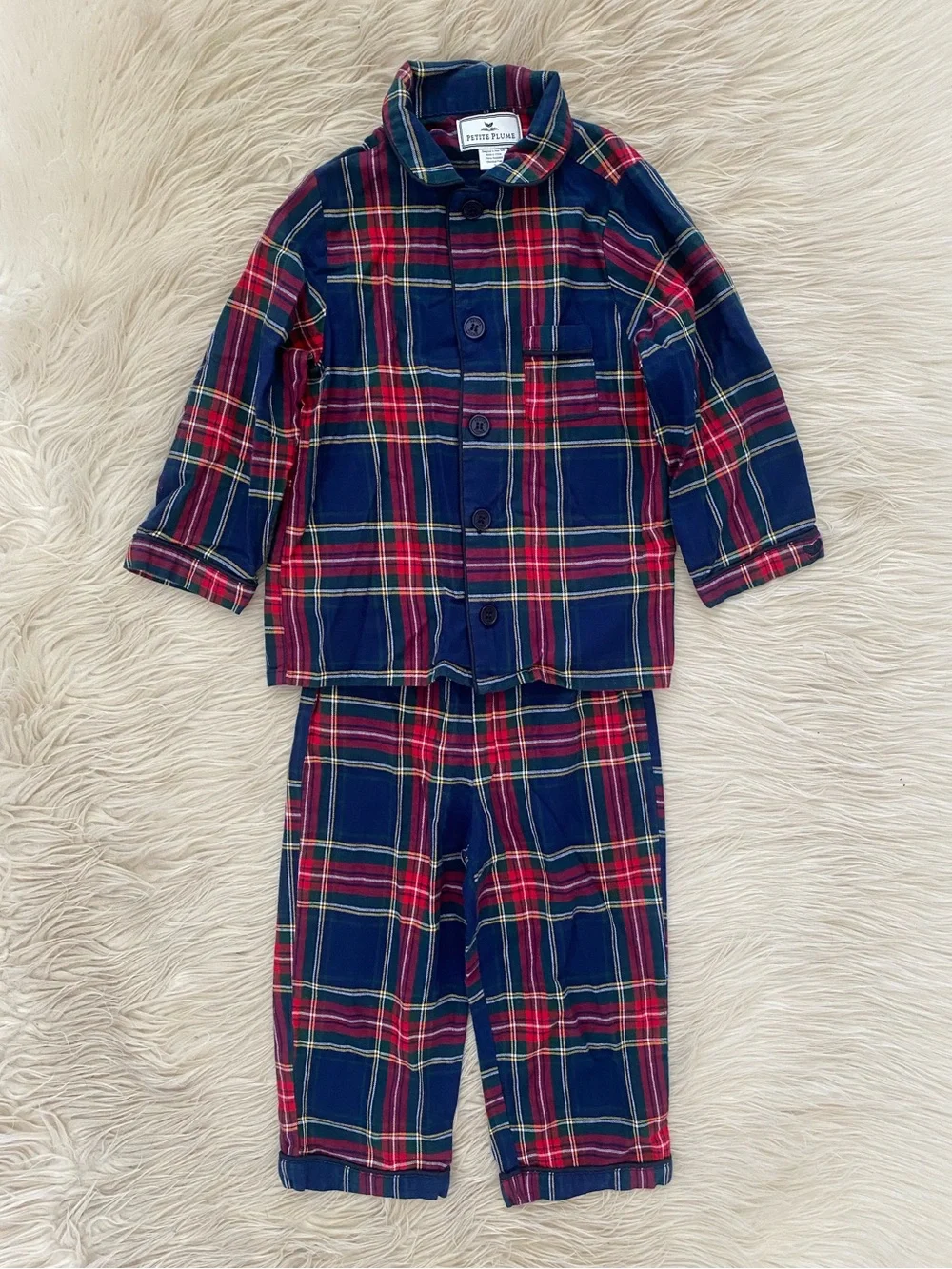 Petite Plume Windsor Tartan Red Plaid Kid's Brushed Twill Pajama Set Christmas 3